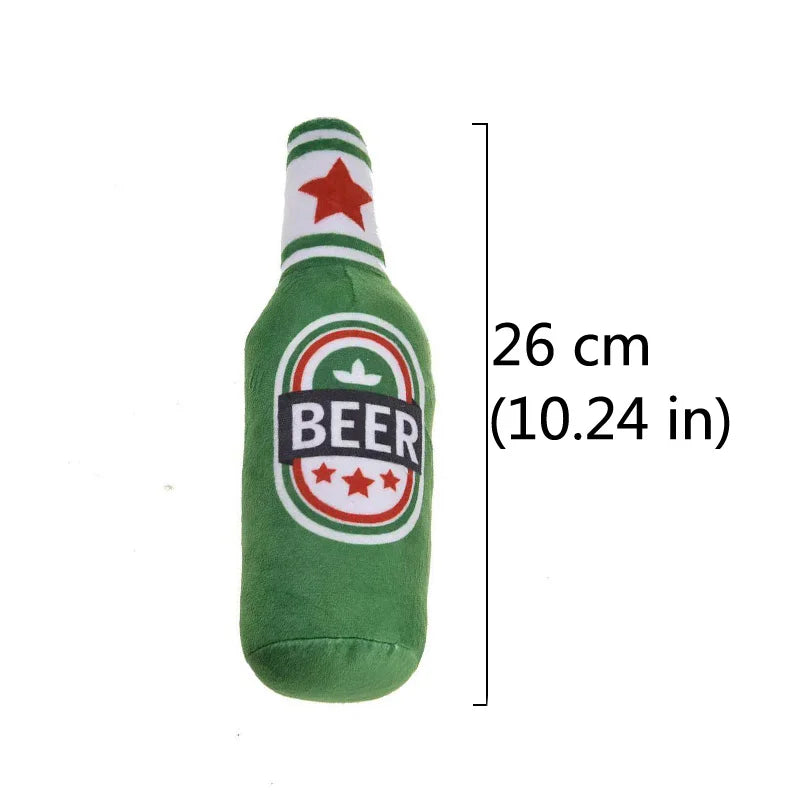 Funny Plush Dog Toys Beer Bottle Shaped Small Large Dogs Squeak Sound Clean Teeth Chew Toy Pets Interactive Playing Supplies